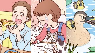お仕事イラスト：女子会のイラスト・子供と猫のイラスト・カルガモ親子のイラストまちがい探し