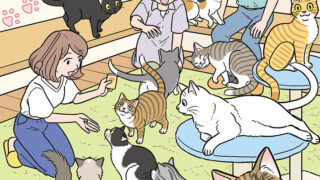 猫カフェでの猫とお客さんたちの隠し絵問題用イラスト製作（毎日が発見2022年9月号）