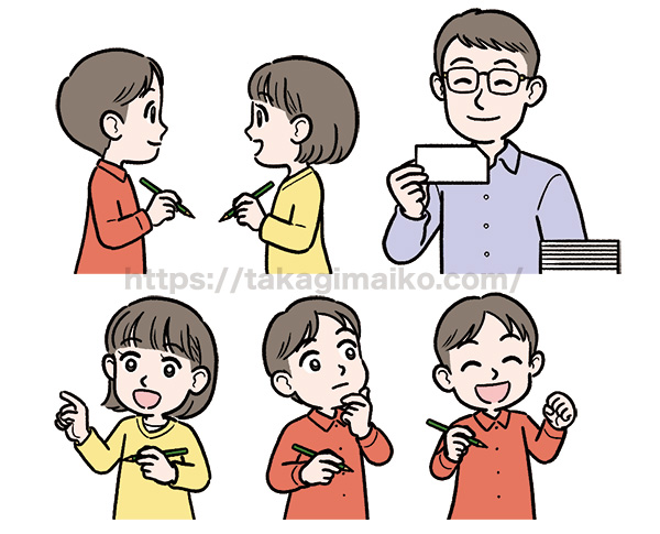 令和6年度版 小学校算数教科書「たのしい算数」（大日本図書株式会社）の小学生のイラスト。本文イラストのカットなど。