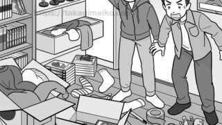 汚部屋に驚く男子大学生のイラスト