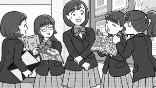 部活の勧誘を受ける新入生の高校生イラスト