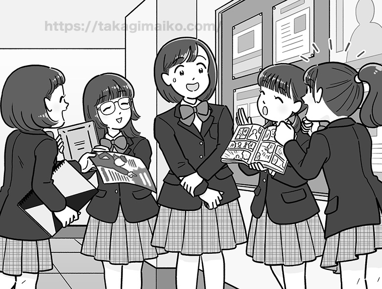 部活の勧誘を受ける新入生の高校生イラスト