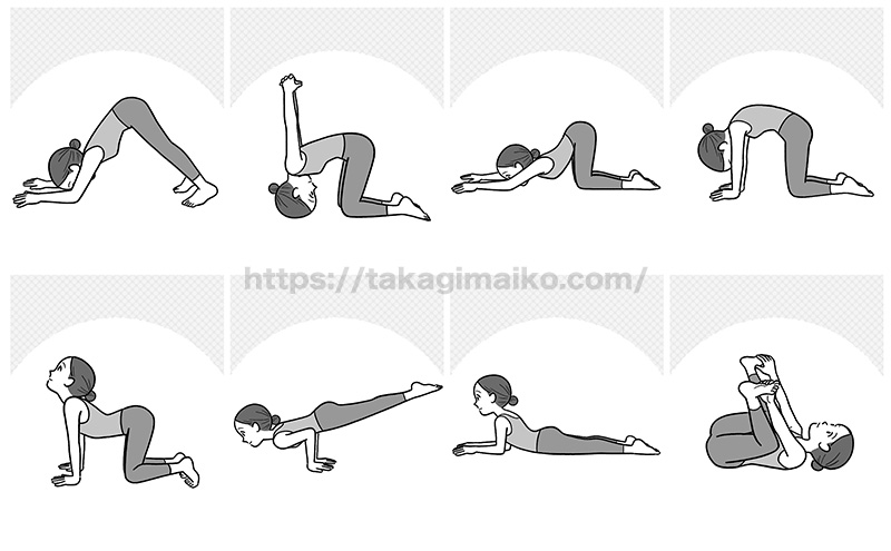 ヨガをする女性のポーズカットイラスト