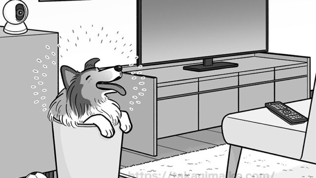 ゴミ箱に入る犬のイラスト