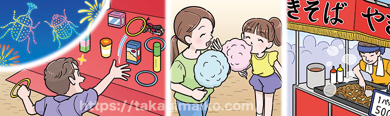 夏祭りの家族イラスト