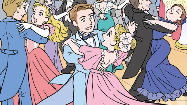 ダンスパーティー（舞踏会）で踊る男女のまちがい探しイラスト