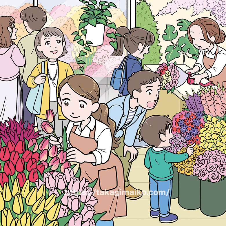 花屋さんのまちがい探しイラスト