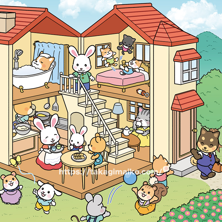 動物のお家のまちがい探しイラスト