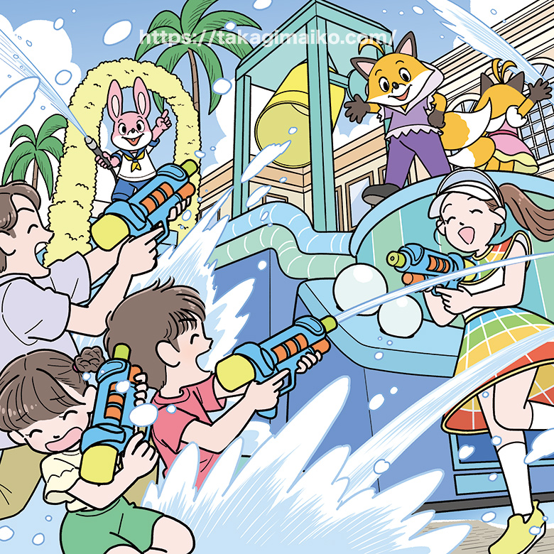 夏の遊園地パレードのまちがい探しイラスト